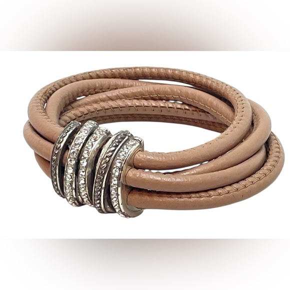 Brighton Neptune's Rings Taupe Leather Crystal Wrap Bracelet - Picture 1 of 4